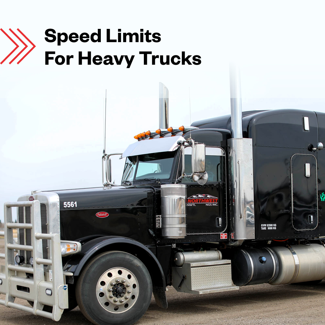 A black truck from Northwest Tank Lines represents speed limits for heavy trucks in Canada.